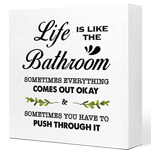 Holzschild mit Aufschrift "Life is Like The Bath", Schreibtischdekoration, lustiges Bauernhaus-Bad-Schild für Badezimmer, Regal, WC-Dekor von FONALO