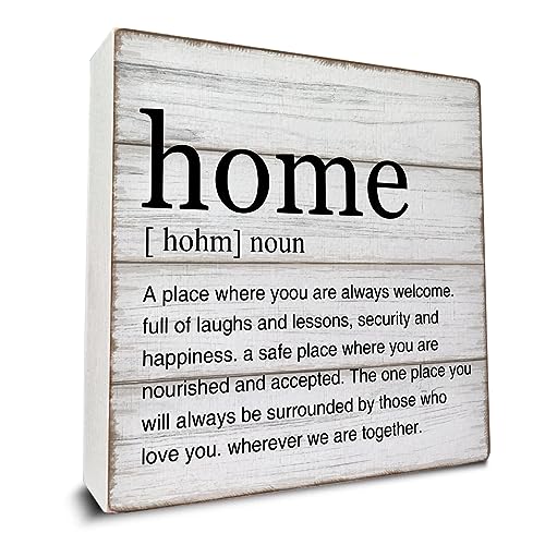 Home Definition Holz-Schild, Heim-Zitate, Schreibtisch, dekoratives Holzschild, Wohnzimmer-Dekoration für Schreibtisch, Tischregal, 17,8 x 17,8 cm von FONALO