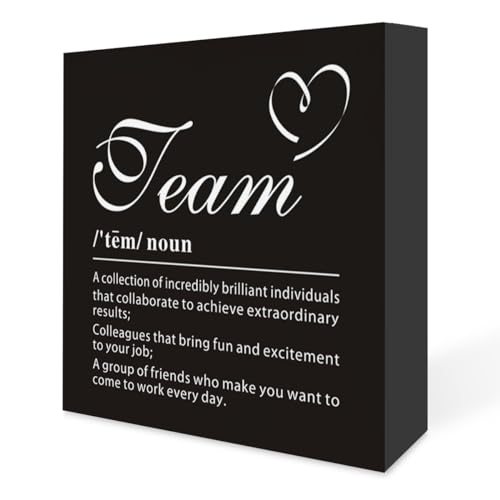 Inspirierende Bürodekoration: Team-Definition-Schild – Büro-Holzkistenschilder mit Sprüchen, Schreibtischdekoration für Büro, Schreibtisch, Regal, Dekorschild (12,7 x 12,7 cm) von FONALO