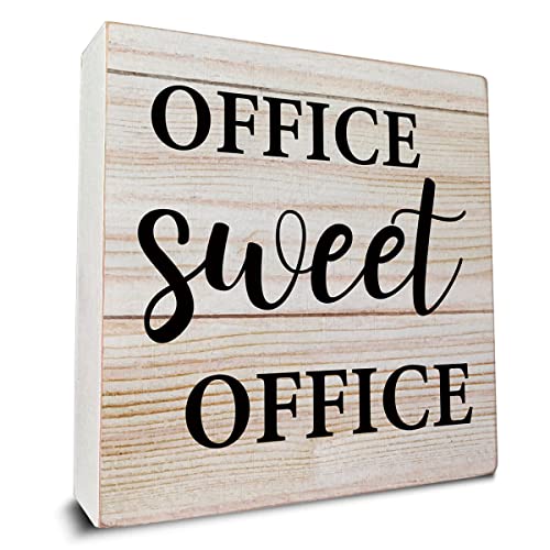 Rustikales Büro-Schild aus Holz, Schreibtisch-Dekoration für Zuhause, Büro, Regal, Tischdekoration, 17,8 x 17,8 cm von FONALO