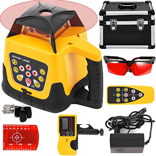 FORAVER Rot Professional Rotationslaser max. Arbeitsbereich 500 m, 360 Rotary Laser Level Wasser- und staubdicht außenbereich Arbeitszeit 20 Stunden in Handwerkerkoffer 2 kg Fernbedienung Yellow Shell von FORAVER