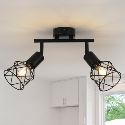 FORCOSO Deckenstrahler Schwarz Schwenkbar 350°, Spots Deckenleuchte 2 Flammig Metall Deckenlampe Strahler, E14 Industrial Deckenspots Wandstrahler, Vintage Decke Küchenlampe Küche Wohnzimmer Flur FORCOSO Deckenstrahler Schwarz Schwenkbar 350°, Spots Deckenleuchte 2 Flammig Metall Deckenlampe Strahler, E14 Industrial Deckenspots Wandstrahler, Vintage Decke Küchenlampe Küche Wohnzimmer Flur von FORCOSO