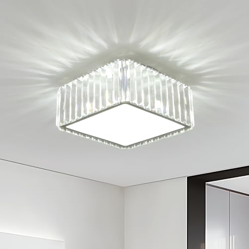 FORCOSO Kristall Deckenleuchte 4 Flammig, ø30cm Kronleuchter Chrom mit Metall Rund Rahmen Lampenschirm, Sockel G9 Deckenlampe, Moderne Ceiling Light Lampe für Schlafzimmer Wohnzimmer Flur Küche von FORCOSO