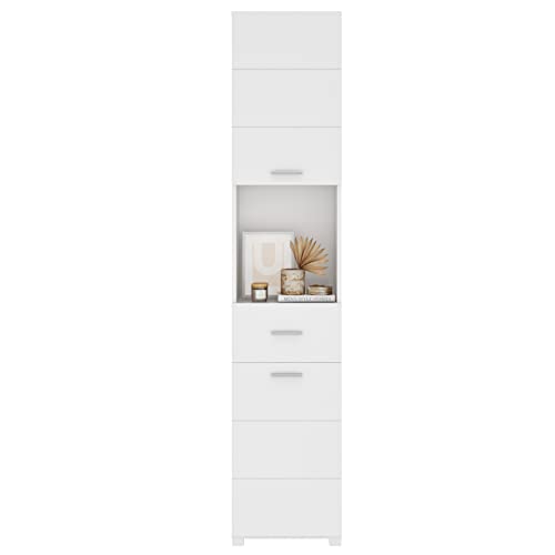 FOREHILL Badezimmerschrank Hochschrank schmaler Badschrank mit 2 Türen und 1 Schublade, weiß 37x30x180cm von FOREHILL