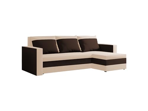 FORNIRO 24 Loft Ecksofa mit Schlaffunktion und Bettkasten - Sofa mit 3 Sitzen und Robustem Überzug - Universal Schlafcouch L-Form - Modern Couch - 225x130x75 cm - Creme-Braun FORNIRO 24 Loft Ecksofa mit Schlaffunktion und Bettkasten - Sofa mit 3 Sitzen und Robustem Überzug - Universal Schlafcouch L-Form - Modern Couch - 225x130x75 cm - Creme-Braun von FORNIRO 24