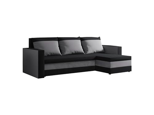 FORNIRO 24 Loft Ecksofa mit Schlaffunktion und Bettkasten - Sofa mit 3 Sitzen und Robustem Überzug - Universal Schlafcouch L-Form - Modern Couch - 225x130x75 cm - Schwarz-Grau von FORNIRO 24