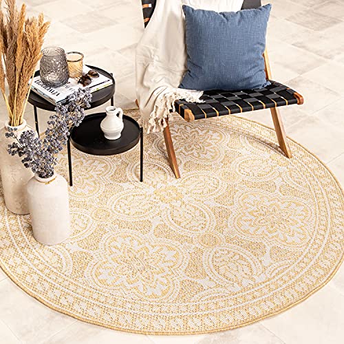 FRAAI In- & Outdoor Teppich Rund - Summer Oriental Gelb Ø 160cm - Wetterfest - Polypropylen - Flachgewebe - Balkon, Garten - Terrasse - Carpet von FRAAI | Home & Living