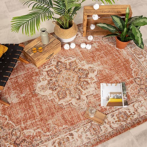 FRAAI Teppich Vintage - Spring Medaillon Terracotta Creme 80x150cm - Polypropylen - Kurzflor - Vintage - Boho, Orientalisch - Wohnzimmer, Esszimmer, Schlafzimmer - Carpet von FRAAI | Home & Living