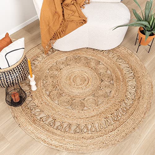 FRAAI Jute Teppich Rund - Fair Rotan Natur Ø 150cm - Jute - Flachgewebe - Einfarbig - Boho, Modern - Wohnzimmer, Esszimmer, Schlafzimmer - Carpet von FRAAI | Home & Living