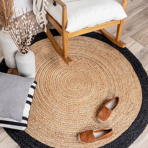 FRAAI Jute Teppich Rund - Fair Natur Schwarz Ø 140cm - Jute - Flachgewebe - Einfarbig - Boho, Modern - Wohnzimmer, Esszimmer, Schlafzimmer - Carpet von FRAAI | Home & Living