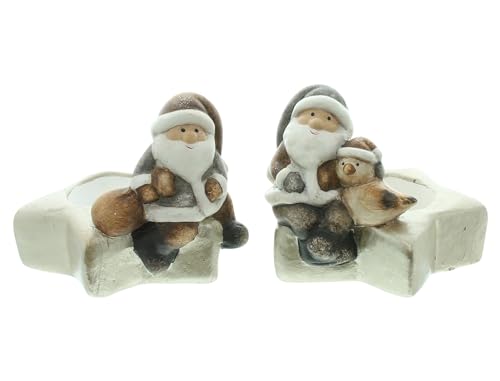 FRANK FLECHTWAREN Teelichthalter Stern mit Santa, 2er Set, Terracotta Maße: Ø 10 cm, Höhe 9 cm, ohne Teelichter, liebevoll gestaltet, FRANK FLECHTWAREN Teelichthalter Stern mit Santa, 2er Set, Terracotta Maße: Ø 10 cm, Höhe 9 cm, ohne Teelichter, liebevoll gestaltet, von FRANK FLECHTWAREN