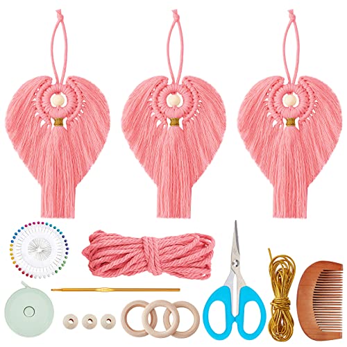 FREEBLOSS 3 Set DIY Makramee Engel Kit Rosa Engel Hängende Ornament Boho Makramee Wandbehang Dekor Raumdekor Makramee DIY Kit Geschenk für Mama Frauen von FREEBLOSS