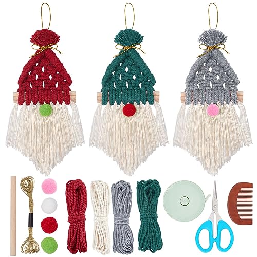 FREEBLOSS 3 Set DIY-Weihnachtsmann-Set DIY Makramee Weihnachtsmann für Weihnachten Baumschmuck Stick Makramee-Wichtel Weihnachten Gnome Dekorationen Home Dekorationen Urlaub Dekoration von FREEBLOSS