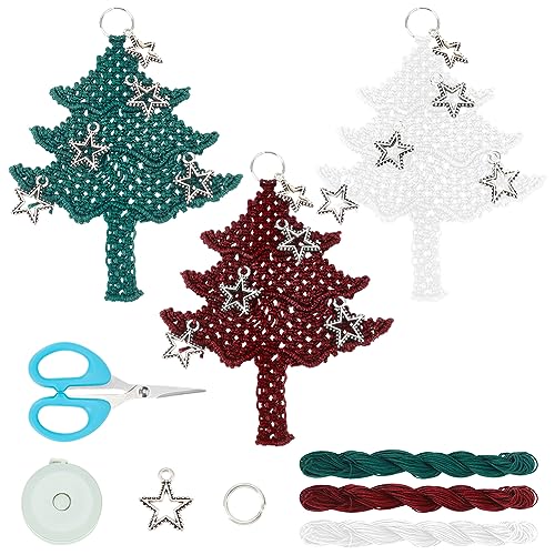 FREEBLOSS 6 Satz Makramee Weihnachtsbaum mit Pentagramm Boho Dekor Weihnachten Makramee hängende Ornament Nylon Weihnachtsbaum Ornamente Makramee Kit für Anfänger von FREEBLOSS