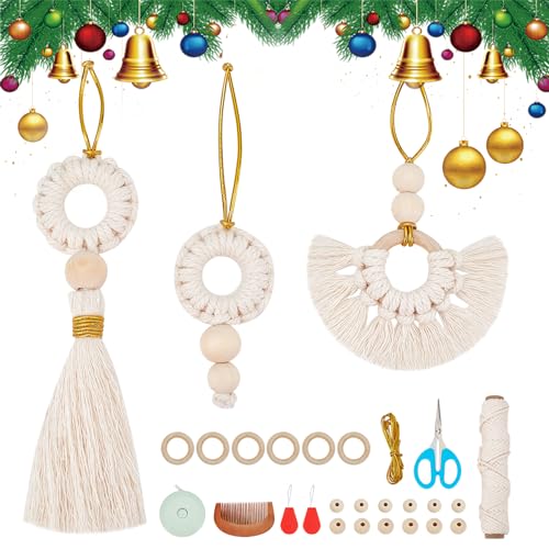 FREEBLOSS 6 Set Weihnachten Makramee Kit für Anfänger Weihnachts Ornamente mit Anleitung Weihnachtsbaum Hängende Ornamente für Urlaub Wandbehang von FREEBLOSS