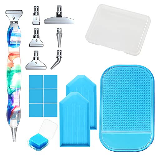 FRUHLING 5D Diamond Painting Stift Kunstharz Diamant Malstift Diamant Malerei Zubehör und Werkzeuge mit 6 Ersatzstiftköpfe 6 Diamant Malerei Kleber Clay 2 Trays 1 Anti Rutsch Matten von FRUHLING