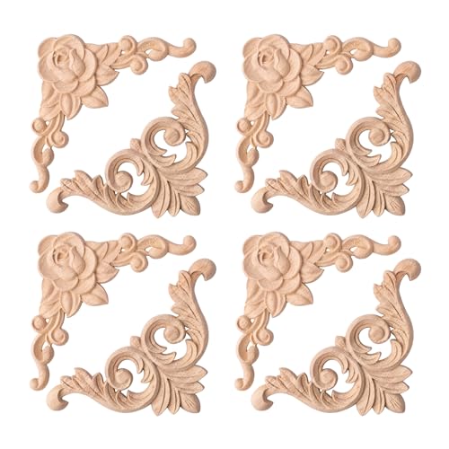 FRUHLING 8 Stück Holz Geschnitzte Ecke Holz Ornamente Holzschnitzerei Applique Ornament Unlackierte Holzapplikationen für Möbel Tür Schränke Fenster Spiegel (2 Muster) von FRUHLING