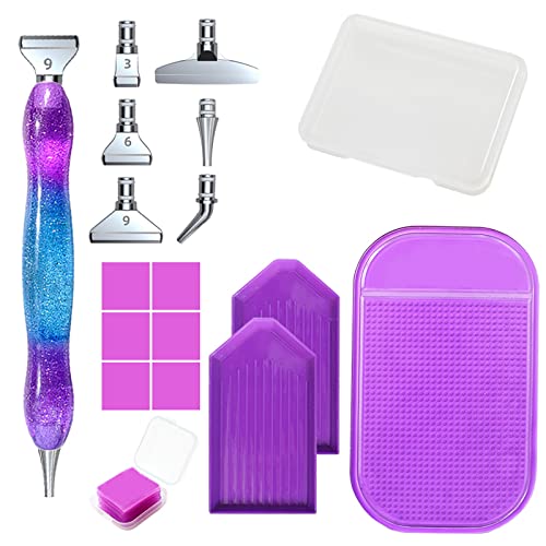 FRUHLING Diamond Painting Zubehör Stift DIY 5D Diamond Painting Werkzeug Set mit 6 Ersatzstiftköpfe 6 Diamant Malerei Kleber Clay 2 Trays 1 Anti Rutsch Matten von FRUHLING