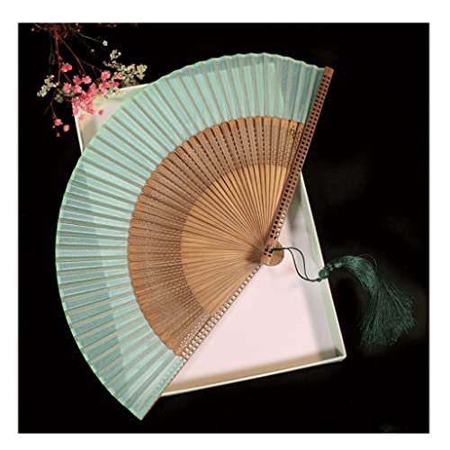 FSHAN Hand faltete Fans Chinese Fans Vintage Retrostil Handheld-Fan mit Quaste for Dekoration Hochzeit Geburtstagsgeschenke (Color : Light Green) von FSHAN