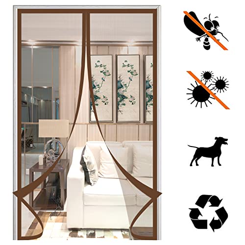 Magnet Fliegengitter TüR, Magnetischer Insektenschutz BalkontüR Automatisches SchließEn Selbstklebend Moskitonetz Ohne Bohren, für Wohnzimmer TerrassentüR-Brown||100x200cm(39x78inch) von FSMYYXGS