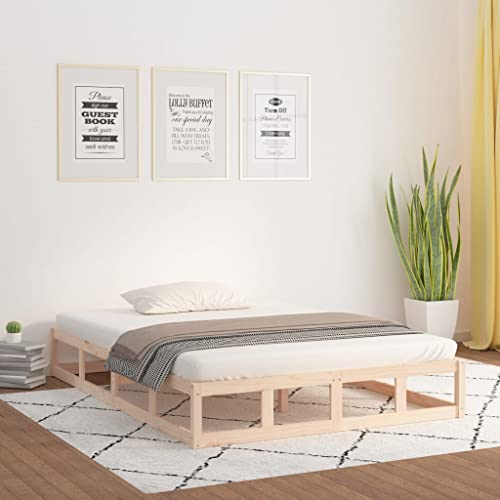 FSYM Bettgestell, Bettgestell, Schlafzimmer-Plattformmöbel, 137 x 187 cm, Doppelbettgröße, Massivholz von FSYM
