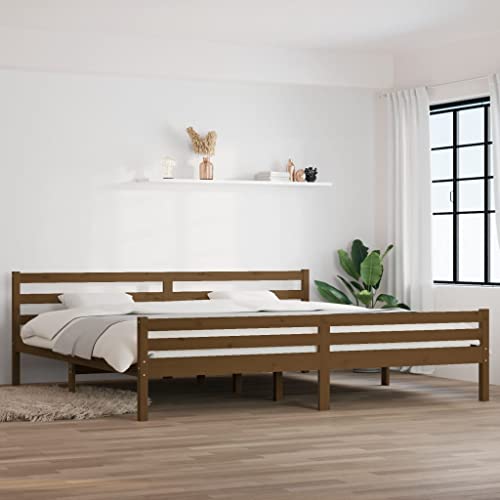 FSYM Bettgestell, Bettgestell, Schlafzimmer-Plattformmöbel, honigbraunes Massivholz, 183 x 203 cm, King-Size-Größe von FSYM