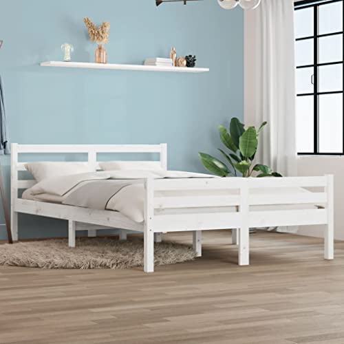 FSYM Bettgestell, Bettgestell, Schlafzimmer-Plattformmöbel, weißes Massivholz, 137 x 187 cm, Doppelbettgröße von FSYM