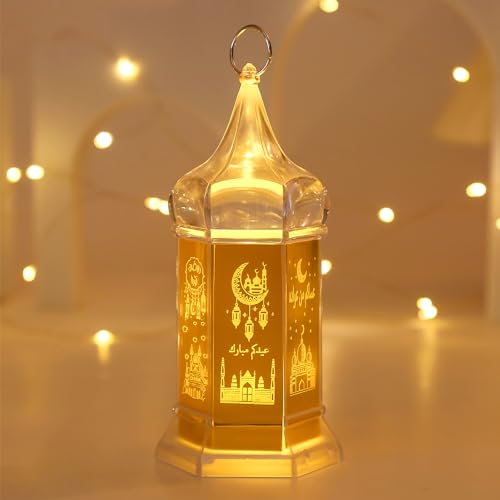 Ramadan Deko Laterne, Ramadan Dekoration Lampe, Eid Mubarak Laterne Mond Stern Schloss Ramadan Deko Lichter, Vintage Kristall Laterne Ramadan Tischdeko für Islam Muslimische Festival Dekorative (A) von FUFRE