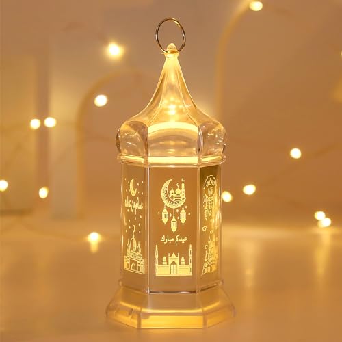 Ramadan Deko Laterne, Ramadan Dekoration Lampe, Eid Mubarak Laterne Mond Stern Schloss Ramadan Deko Lichter, Vintage Kristall Laterne Ramadan Tischdeko für Islam Muslimische Festival Dekorative (B) von FUFRE