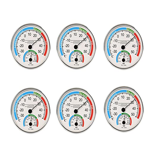 Thermometer Innen Analog, Innenthermometer Mit Luftfeuchtigkeit, Hygrometer Innen for Indoor/Outdoor Climate Control Air Monitor (6 Stück) von FUFRE