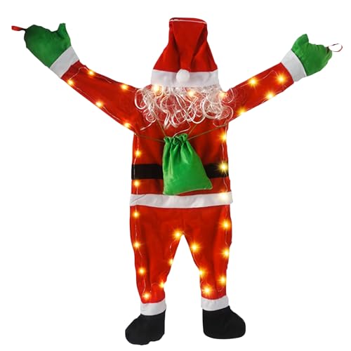 Weihnachtsdeko Aussen Kletternder Weihnachtsmann Weihnachtsdekorationen, Outdoor Kletternder Hängender Weihnachtsmann mit LED Lichterkette für Party Yard Garten Wände Auto Hängende Ornament (110) von FUFRE