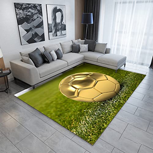 Fußball Druck Indoor Teppich Jungen Mädchen Spiel Teppich rutschfest Wohnzimmer Schlafzimmer Dekorative Teppich Flamme Fußball Nachttisch Teppich Doormat Küche Teppich (Gold,120x180 cm) von FUFUTE