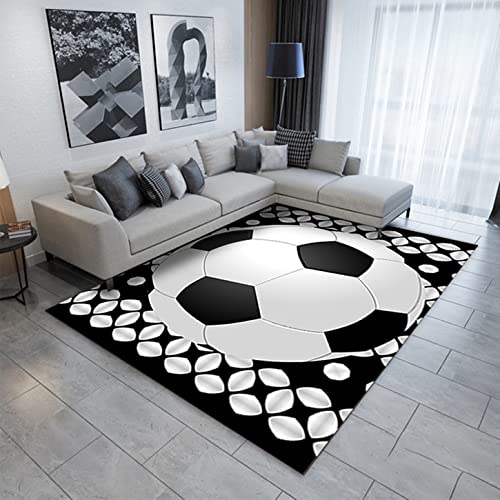 Fußball Druck Indoor Teppich Jungen Mädchen Spiel Teppich rutschfest Wohnzimmer Schlafzimmer Dekorative Teppich Flamme Fußball Nachttisch Teppich Doormat Küche Teppich (Schwarz,120x160 cm) von FUFUTE