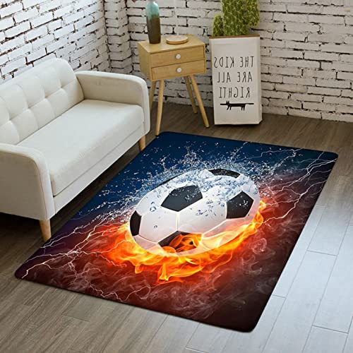 Wasser Feuer Fußball Graffiti Kinderzimmer Teppich Flanell Wohnzimmer Schlafzimmer Teppich Modern Teppich Dekor Indoor Weichbodenmatten Waschbar rutschfest Küchenteppich (Farbe 3,120x180 cm) von FUFUTE