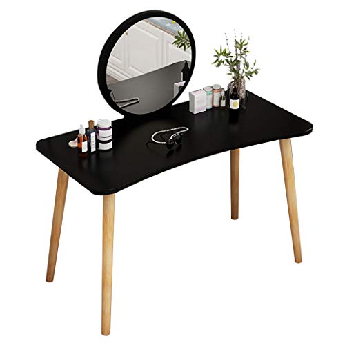 FUHAI-666 Schminktisch Frisiertisch Schminktisch/runder Spiegel-Schminktisch und Schreibtisch, breite Tischplatte, for Schlafzimmer Kosmetiktisch (Color : Schwarz) von FUHAI-666