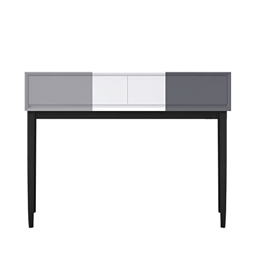 Schminktisch Frisiertisch Weißer und grauer Schreibtisch mit 2 Schubladen, minimalistische Kommode, moderne Kommode, Schlafzimmer, kleiner Wohnungstisch, Kommode mit Schminkspiegel und Tisch Kosmetikt von FUHAI-666