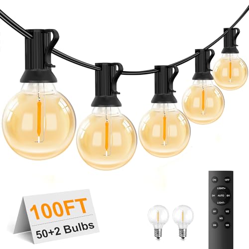 FUKOOLE LED Lichterkette Außen, 30M 50+2 G40 Outdoor Lichterkette Außen Strom, 5 Modi, IP44 Wasserdicht, Timer, Fernbedienung, Lichterkette Glühbirnen Innen für Garten, Terrasse, Hochzeiten, Party von FUKOOLE