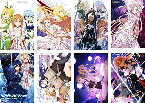 Sword Art Online Poster, japanisches Anime-Poster, Kunstdrucke für Zuhause, Wanddekoration, dekoratives Poster für Kinderzimmer, 29,2 x 41,9 cm, Set mit 8 Stück (Sword Art Online) von FULFILWIN