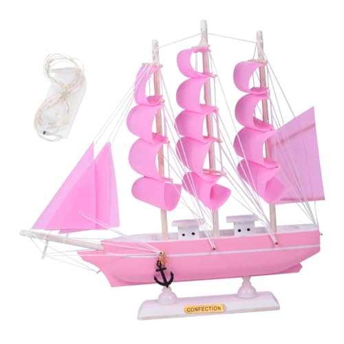 FUNOMOCYA 1stk Mediterranes Segeln Pink 30cm Mit Lichtern Rosa Wohndekoration Nautisches Segelschiffsmodell Segelboot Modell -dekor Handwerk Geschenk Kiefernholz Einzigartig Büro von FUNOMOCYA