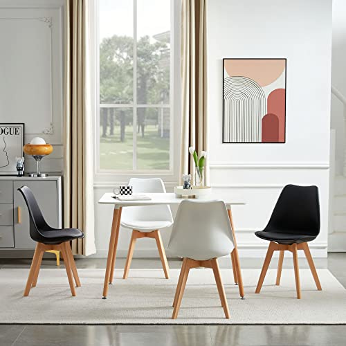 FURNITABLE Set aus Esstisch Weiß mit 4 Stühle,Esszimmergruppe für Küche Esszimmer Büro, Schwarz + Weiß von FURNITABLE