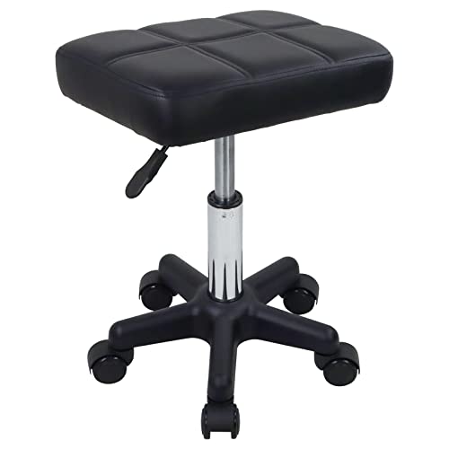 FURWOO Rechteck Rollhocker mit Rädern Höhenverstellbarer Drehhocker Stuhl für Spa Salon Massage Schwarz von FURWOO