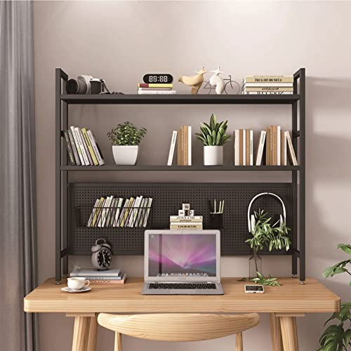 FUYAO 2-stufiges Schreibtisch-Bücherregal aus Schmiedeeisen – Industrielles Computertisch-Desktop-Regal, Büro-Desktop-Organizer mit perforiertem Brett, Wohnzimmer-Desktop-Ständer aus Metall von FUYAO