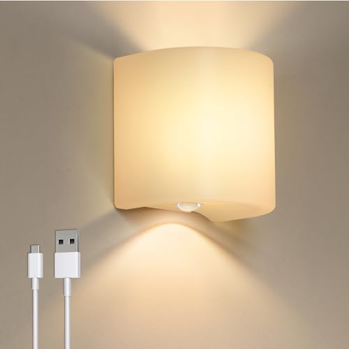 FUYO LED Akku Wandleuchte mit Bewegungsmelder Innen 280LM Kabellose Wandlampe mit Schalter, Warmweiß USB Aufladbare Wandbeleuchtung Magnetische Flurlampe, für Schlafzimmer Wohnzimmer Treppe von FUYO