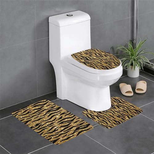 FUkker rutschfeste Badvorleger, 3-teiliges Set mit rutschfesten Badezimmerteppichen und U-förmiger Toilettenmatte,Goldglitzer-Tiermuster von FUkker