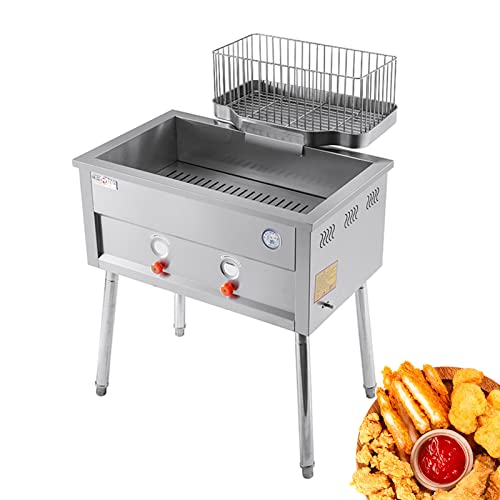 FVTVHEV Gasfritteuse für Gewerbe, 23l, freistehende Küchenrestaurant-Fritteuse aus Edelstahl, Fritteuse mit abnehmbarem Abflusskorb, einstellbare Feuerkraft, verwendet für Fisch/Chips/Donuts von FVTVHEV