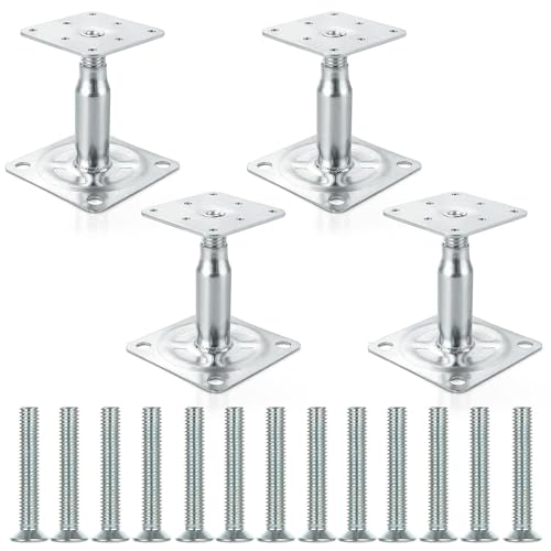 FWEEK 4 Stück Pfostenträger, Verzinkte 100-150 mm Pfostenträger höhenverstellbare, Stützenfuß Bodenfuß für Zäune, Unterstände, Carports, Pergolen, Bauarbeiten von FWEEK