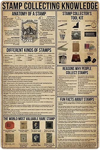 Briefmarke, Wissen sammelnd, Metall-Blechschilder, philatelistische Infografiken, Leseposter, Philatelie-Sammlerführer, Plaketten, Wanddekoration für Zuhause, Zimmer, Club, 20,3 x 30,5 cm von FWJZDSP