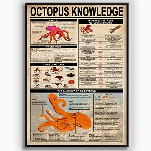 FWJZDSP Oktopus-Wissens-Metallschilder, Wanddekoration, Oktopus-Anatomieführer, Poster, Meeresbiologie, Bildungstafel, Aluminium-Poster, Zuhause, Bauernhaus, Klassenzimmer, 20,3 x 30,5 cm von FWJZDSP