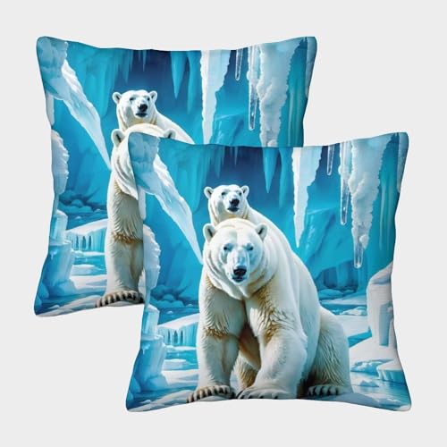 FWLYIJIAREN Eisbär Kissenbez0ge Wurfkissenbezug Sea Tiere Innen Deko Weiche Versteckter ReiBverschluss 2er-Set Fūr Personalisierte Wohnkultur, Couch, Stuhl 40x40cm von FWLYIJIAREN