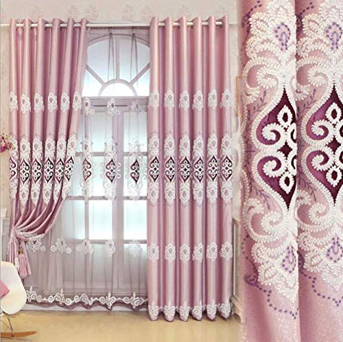 FWZJ Wohnzimmer Verdunkelungsvorhänge Europäische Stickerei Jacquard Vorhänge 165cmx245cm (Breite x Höhe) 2 Paneele rosa von FWZJ